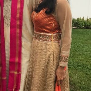 Orange & gold indian suit with orange chuni